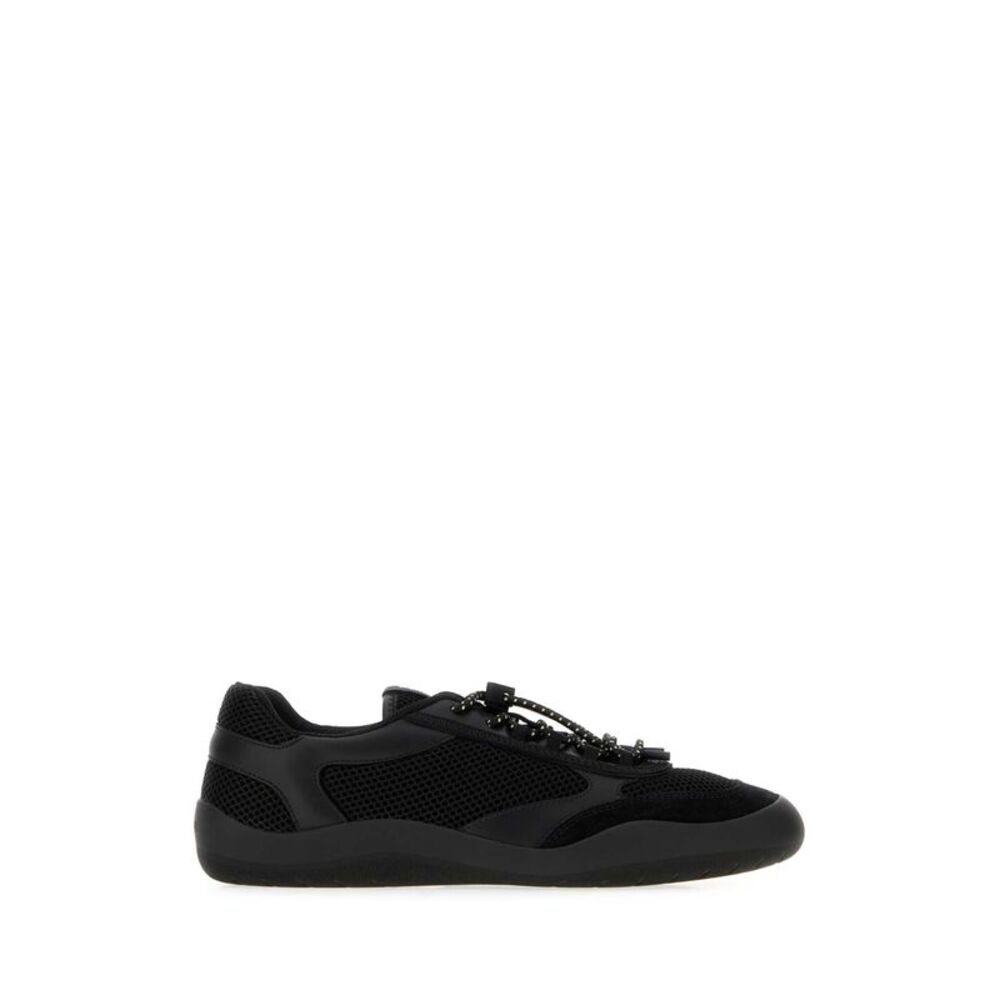 Prada Women Black Mesh And Leather Speedrock Sneakers